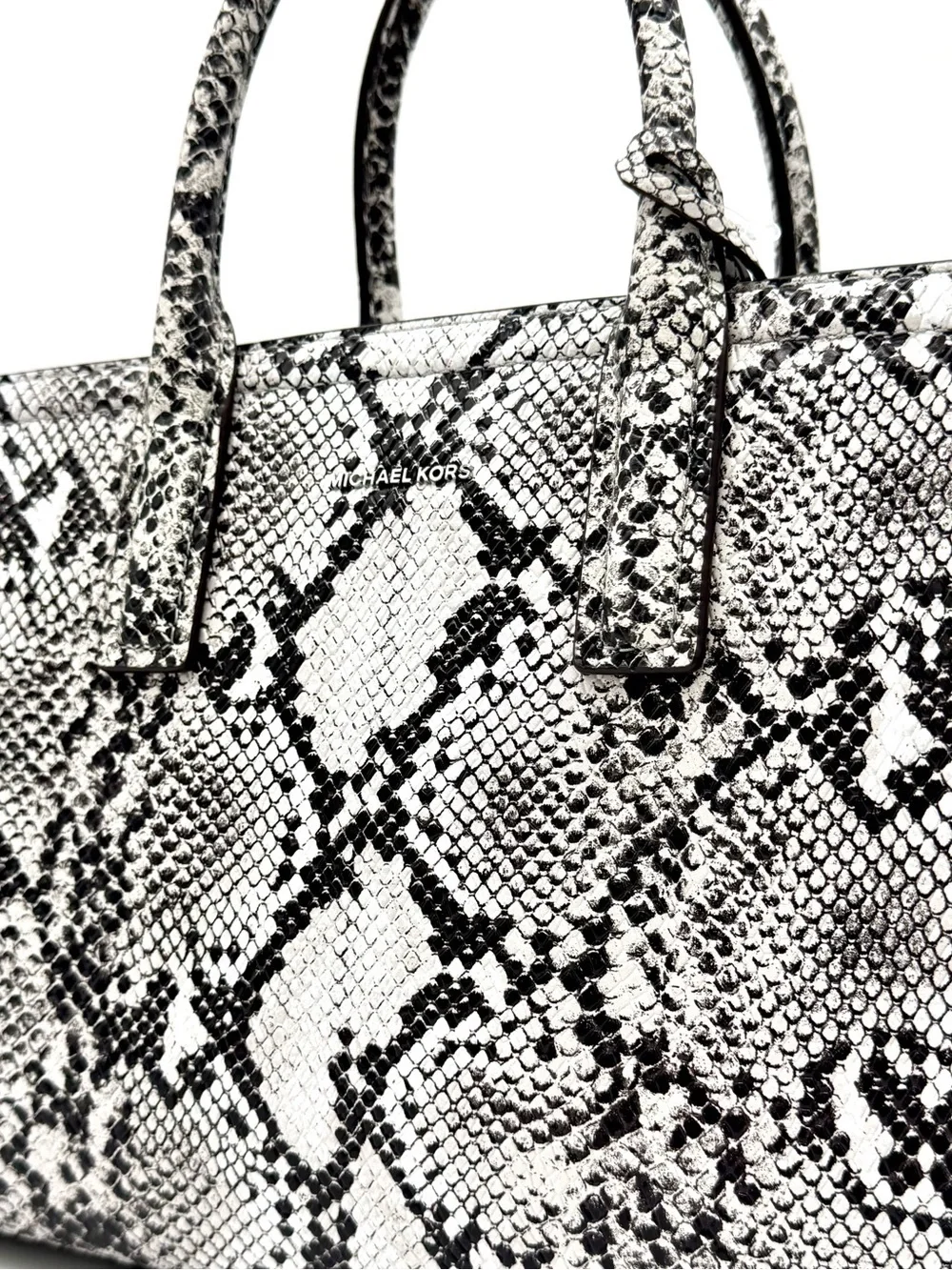 Michael Kors Laila Medium Snakeskin Leather Satchel Bag - Aluminum